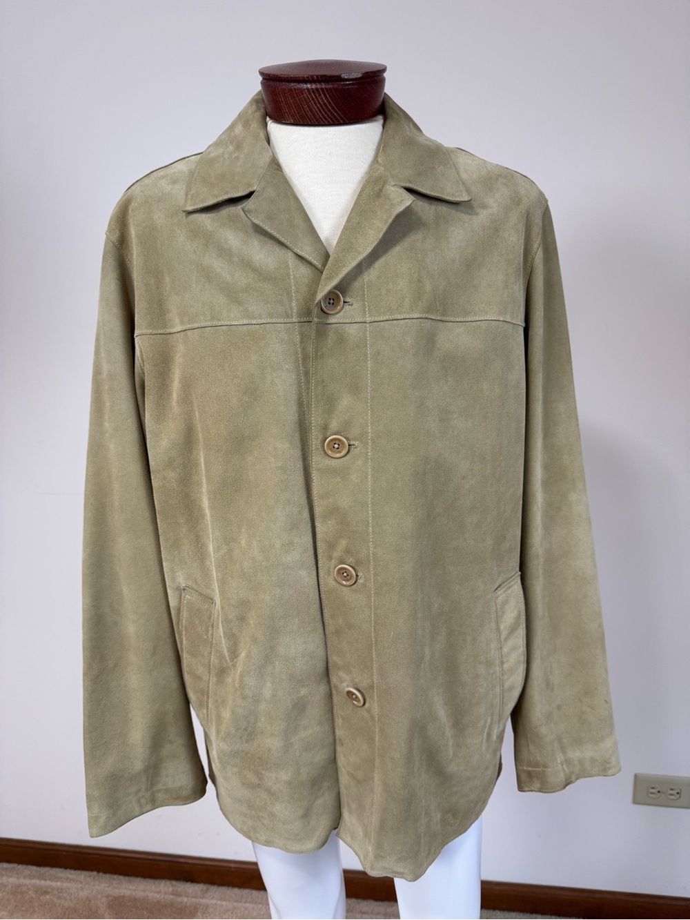 Vintage Y2K Banana Republic Men’s Suede Leather Blazer Jacket Tan Beige L - Picture 16 of 17